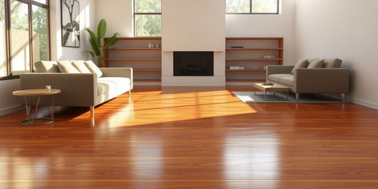 Glossy polyurethane floor in a sunlit modern living room.