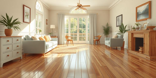 Living room with glossy wooden floors.