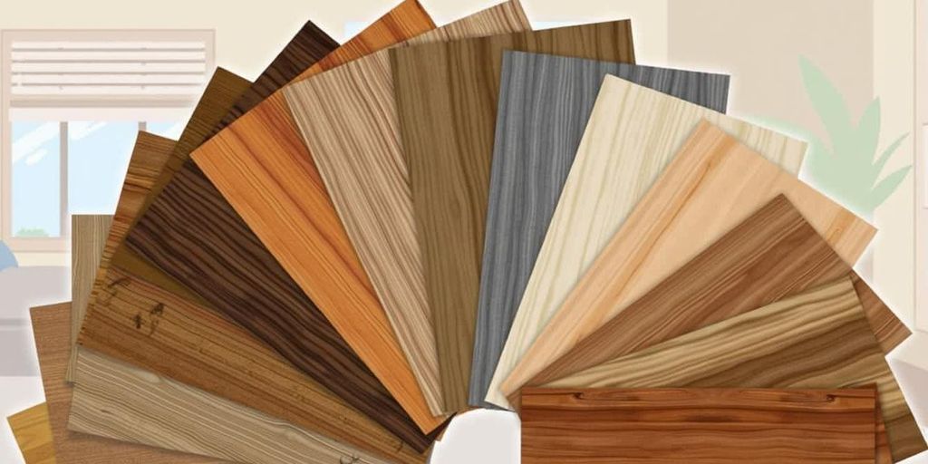 Various hardwood flooring samples in a fan shape.