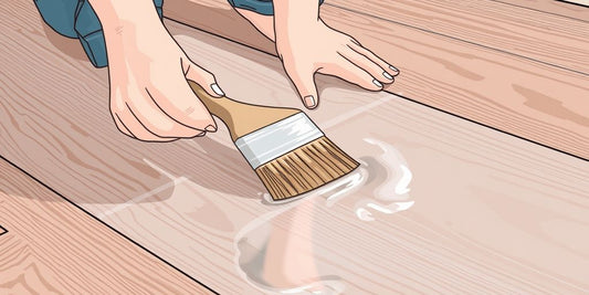 Applying clear coat on wooden floor with brush