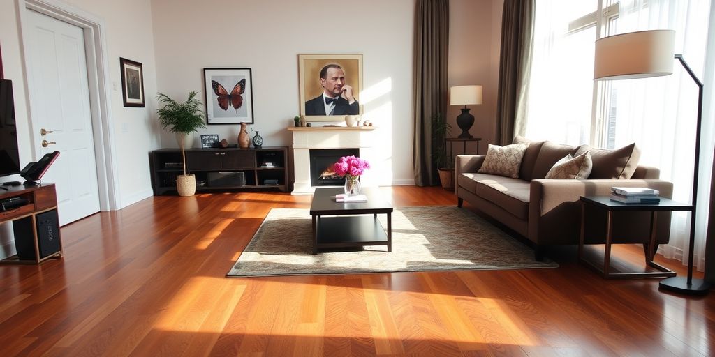 Living room with elegant hardwood flooring