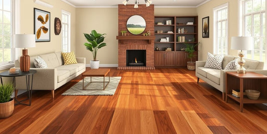 Living room with hardwood floor stain samples