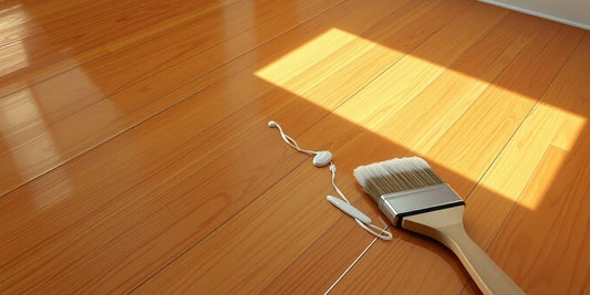 Brush applying water-based polyurethane on wooden floor