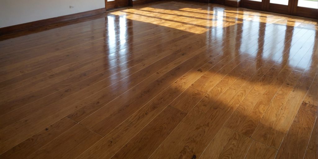 Glossy wooden floor with polyurethane finish